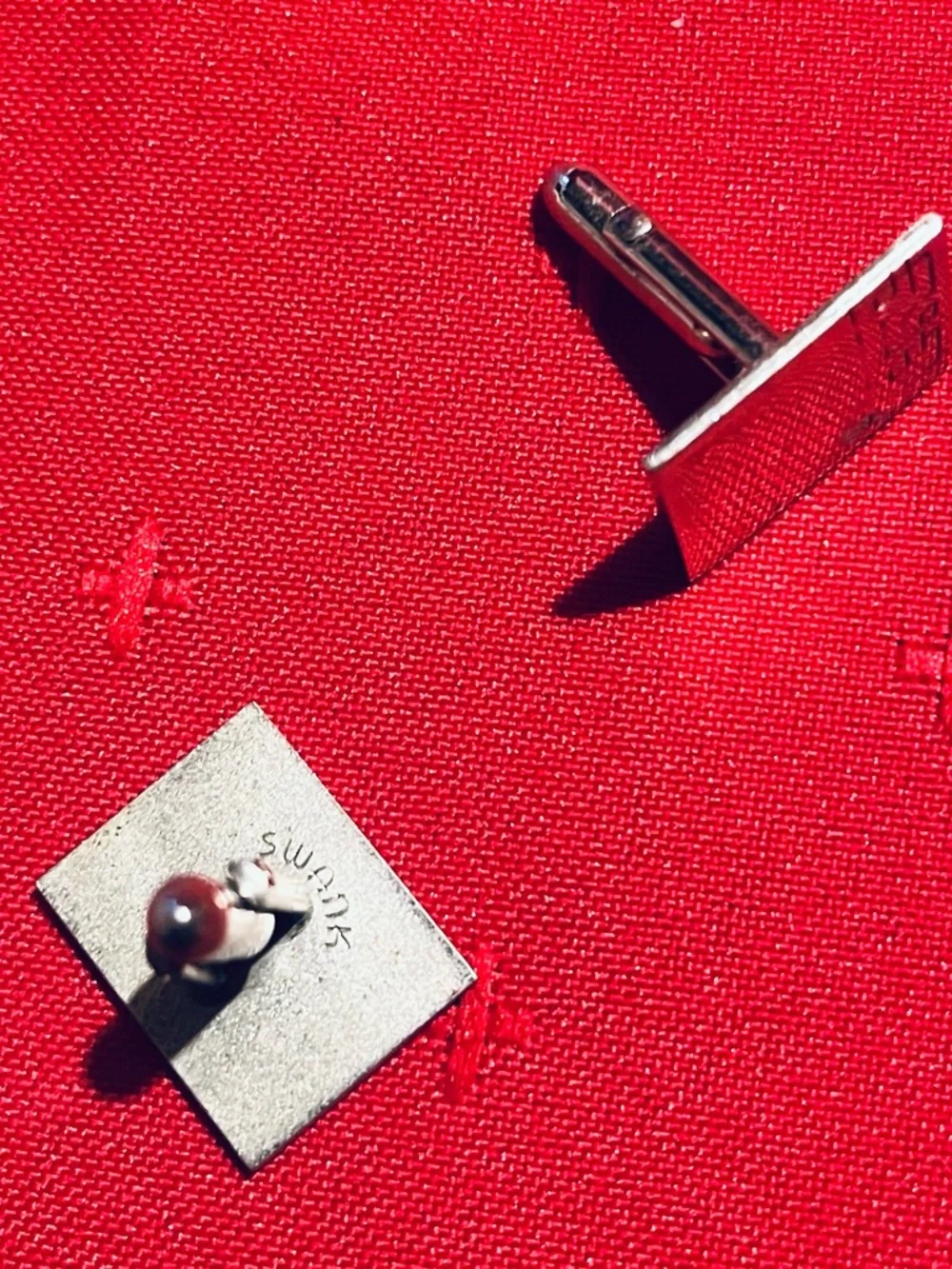 SWANK Silver-Tone Square Cufflinks with Greek Key Detail